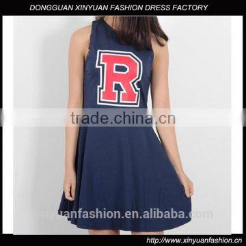 Factory wholesale girl football cheer team dress R printed sleeveless dress