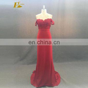 Hot Sale Cap Sleeve Lace See Through Back Women Wine Red Evening Dresses Made In China