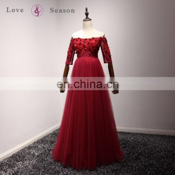 A17DL0021 off shoulder dark red bandage dress appliques elegant sexy red leather dress