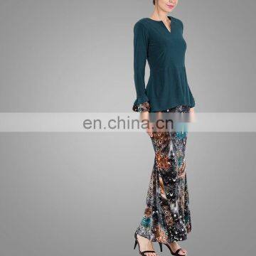 Hotsale Elegant Baju Kurung Islamic Abaya Maxi Dress Simple Muslim Clothing Long Dress Peplum Midi Kurung In Emerald Green photo-4