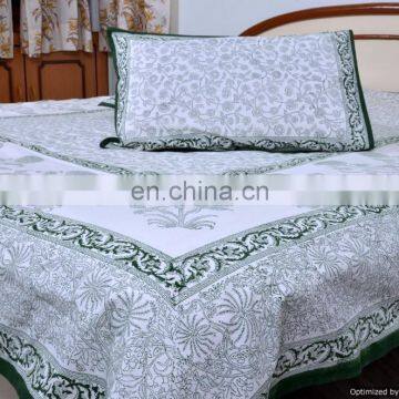 Floral Queen Size Bed Sheet Pure Cotton Fabric Bed Cover Jaipur Hand Block Printed Bedding 3 Pcs Bedspread photo-5