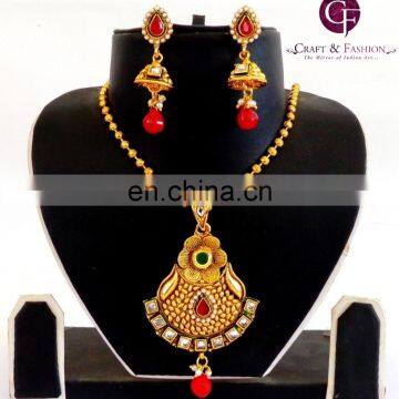 Pakistani Bridal Oversize Pendant Set-Wholesale One gram Gold plated Pendant set-Indian ethnic jewelry-imitation kundan set