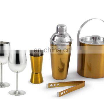 Stainless steel Bar set, shaker + muddler + jigger + stirrer + strainer