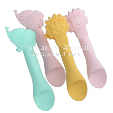 Baby feeding spoon full silicone feeding spoon soft spoon food grade silicone cartoon children's tableware