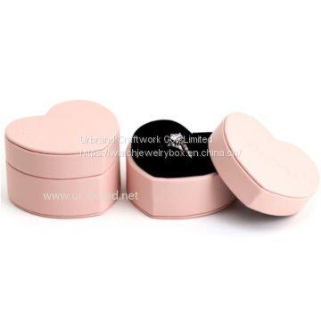 Wholesale Pink Lychee Pattern PU Leather Heart-shaped  Mini  Wedding Ring Packaging Gift Box