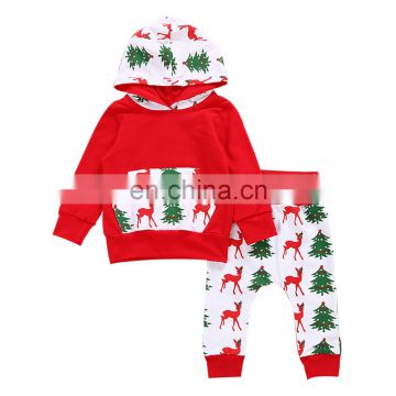 Spring Newborn Long Sleeve Baby Boy Girl Deer Hoodie Red Tops+Pants Christmas Outfit