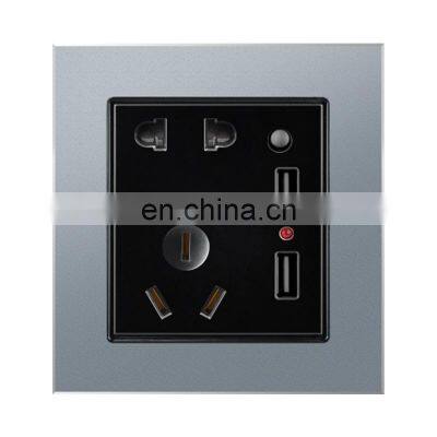 Type 86 AU Standard 5 pin Wall Socket With Switch 16A Aluminum Alloy Panel With USB Socket And Switches Electrical With LED