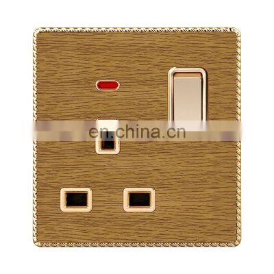 Type 86 UK Standard 3-Pin Wall Socket With Switch And Noen Light Thick Solid Wood Panel Sockets And Switches Electrical 13A