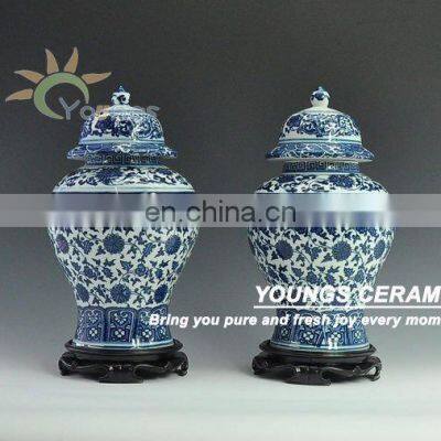 Classic Chinese Antique Blue And White Porcelain Ceramic Ginger Jar Temple Jars