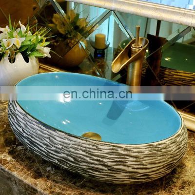 Oval Shape Jingdezhen Handmade Ceramic Countertop Bathroom Wash Basin