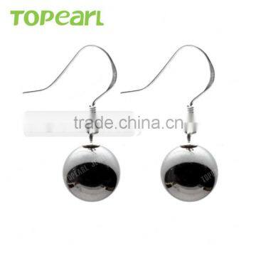 Round 10mm Black Hematite Bead 925 Sterling Silver Earrings GE03