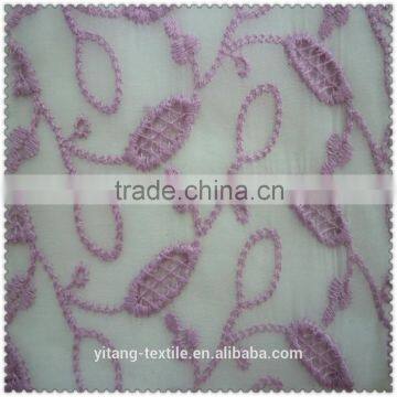 leaf pattern purple embroidered fabric