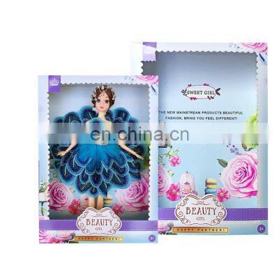 Custom rectangle clear window girls toy packaging paper box for Barbie Doll Gifts fold package