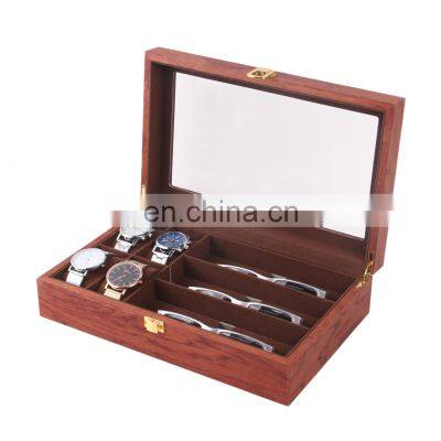 Custom wholesale 4 + 3 vintage wooden Watch glasses storage box walnut Watch glasses jewelry display box