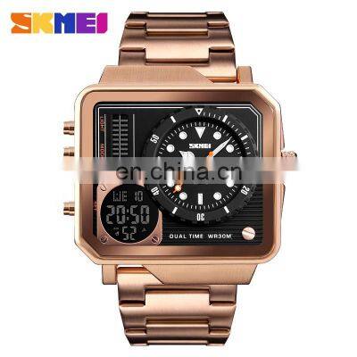 Fashion Luxury Quartz Wristwatch Skmei 1392 Top Selling 3ATM Waterproof Stainless Steel Square Dial Dual Time Watches