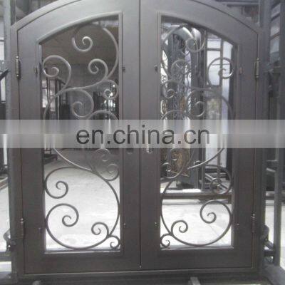 Luxury Residential Front Gate High Quality Tempered Glass Black Frame Unique Design Security Entry Wrought Iron Exterior Door