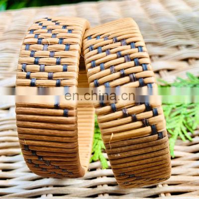 Hot Sale Diagonal Stripe Round handwoven wicker rattan bracelets High Quality cheap wholesale