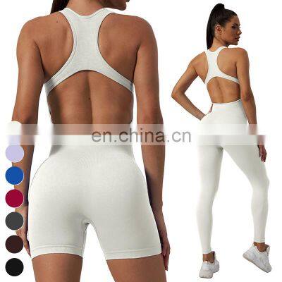 Sexy Racer Back Hollow Out Jumpsuits Custom Rompers Gym Fitness Workout Bodysuit Seamless One Piece Yoga Jumpsuit For Women photo-5