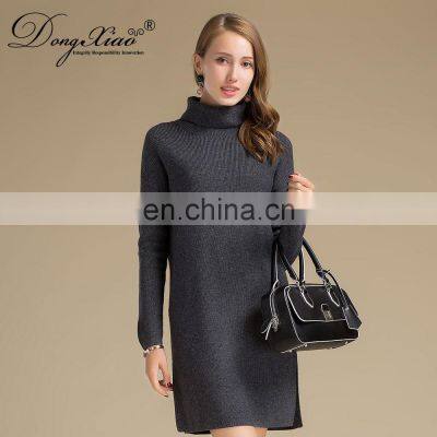 Wholesale 100% Cashmere Turtleneck Long Dress Solid Color Women's Casual Sweater for Winter Knitted OEM Service photo-2