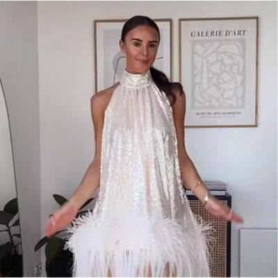 Spring New Arrival Women's Dress With Fringe and Sequins Halter Neck Skirt photo-2