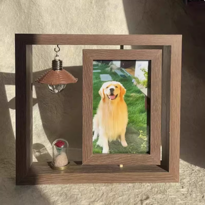 Wooden Pet Memorial Photo Frame With LED Night Light Personalized Cat Dog Remembrance Gift