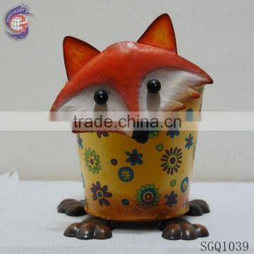 spring decoration fox statury shape metal stand flower pot sculpture