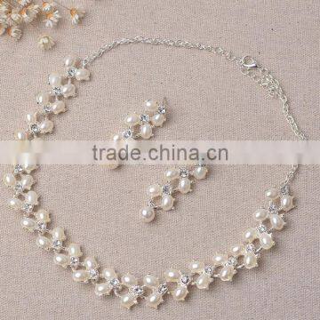 Women Wedding Dress Jewelry Sets Short Chain Pearl Necklace Earring Set photo-4