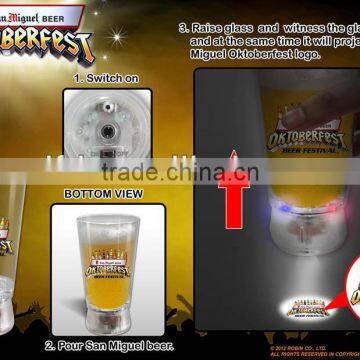 wedding favor led flashing beer cups/plastic cup light up logo projector glass