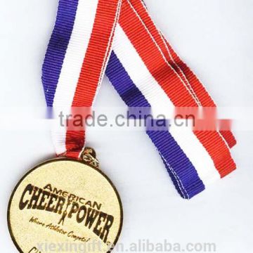 2015 newest die casting gold silver plated 3D medal ribbon