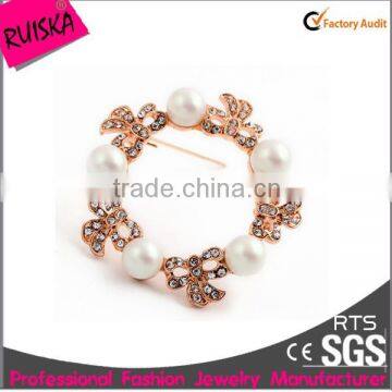 Top Design Rose Gold Plating Inlay Crystals Pearl Brooch