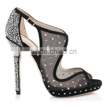 New Spring Mesh with Rhinestone High Heel Shoes, Sexy Women Open Toe Dress Shoes