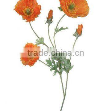 64cmH Artificial Poppy with 3 Flowers and 2 Buds, Orange Poppy Flower