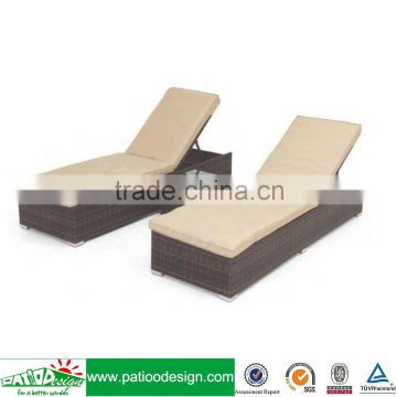 Outdoor lounge rattan furniture wicker brown beige sun lounger 3pcs set