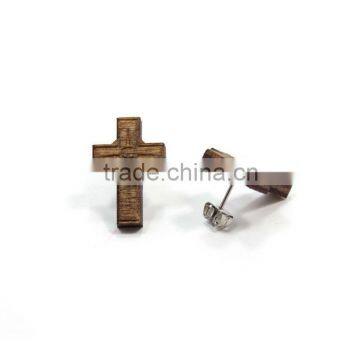 Good Wooden Cross Stud Earring Wood One Size photo-2