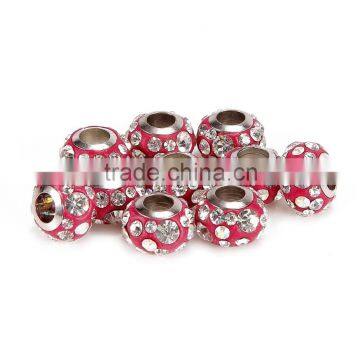 Hot Selling Rhinestone 10 pcs Fushia Color Glass Beads Loose Beads