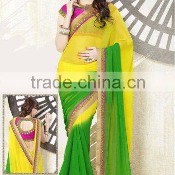 YELLOW & GREEN PADDED SAREE