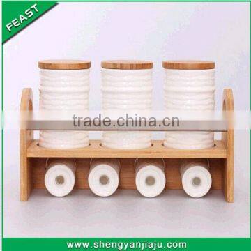 High Grade Ceramic Canister Container Set With Bamboo Tray