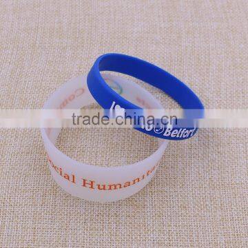 white debossed wide silicone wristband color filled eco-friendly product