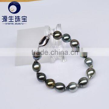 2016 Cheap Baroque stylish 9-11mm genuine natural tahitian pearl bracelets for women with 925 sterling silver clasp