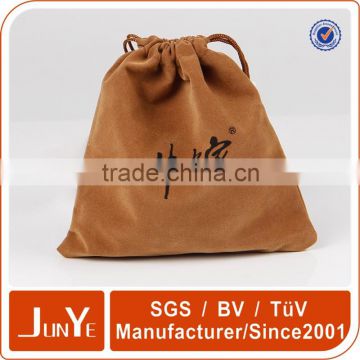 custom size brown velvet drawstring pouch packaging glass bottle