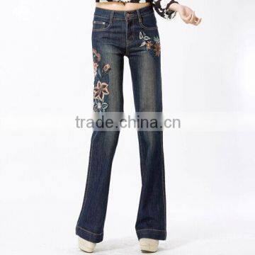 The New Elastic Waist Wide Leg Jeans embroider thorn female trousers                        
                                                Quality Choice