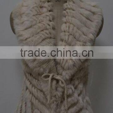 women fashion knitted real rabbit fur vest with raccoon trimming LK16F039