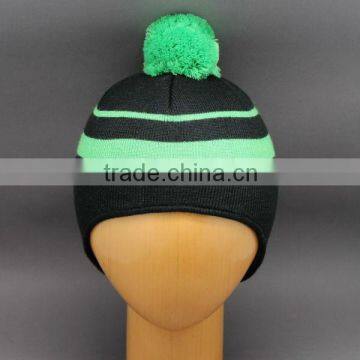 NEWEST HOT SALE WINTER KNIT HAT WITH INSIDE POLAR FLEECE AND EARFLAP WITH STRIPS CHEAP PRICE