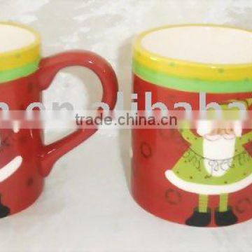 Christmas mug, santa mug with embossed, handpainted