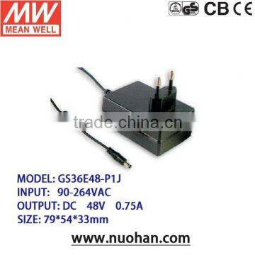 Meanwell single power supply/22.5~36W AC-DC Single Output Wall-mounted type industrail adaptor