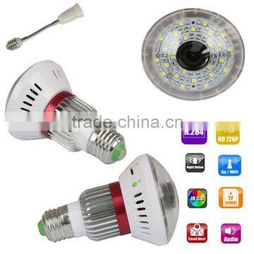 HD720p wifi bulb P2P IP DVR camera with 5 Watt White Light output