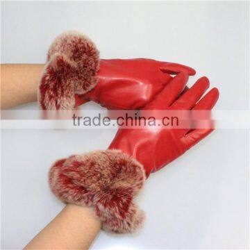 2014 women wearing hip red fur leather gloves