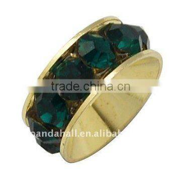 Iron Rhinestone Beads, Grade "A", Golden Color, Teal, about 10x4mm, hole: 5.5mm(RB-H062-13)