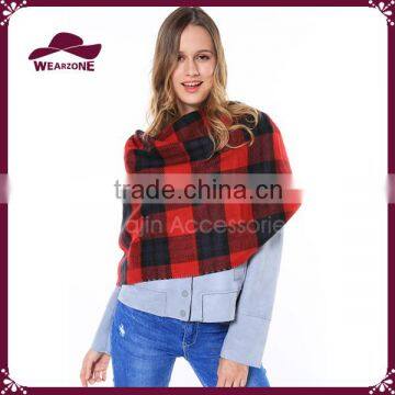 Women's Thick Napped Checked Knit Winter Scarf