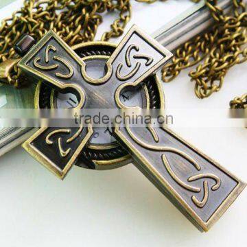 SW-415 Latest fashion exquisite stainless steel cross shape necklace pendant pocket watches